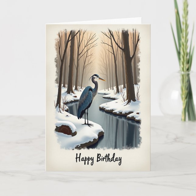 Joyful Birthday Winter Bird Card (Front)