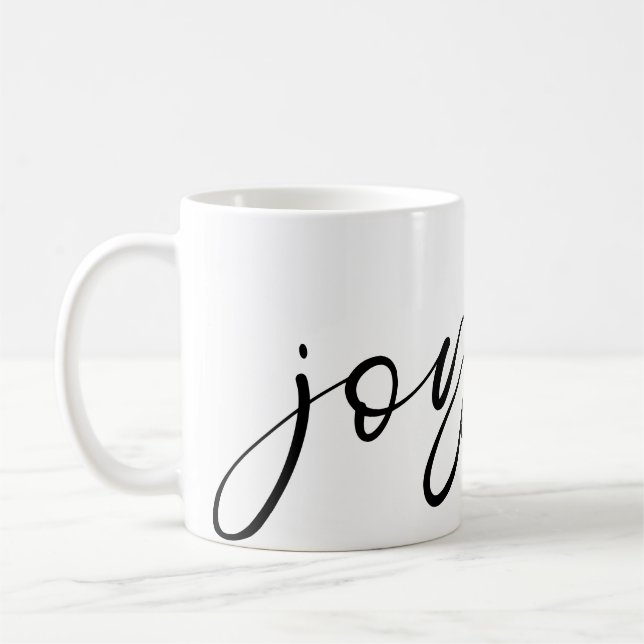 Joyful Black Calligraphy Name White Coffee Mug (Left)