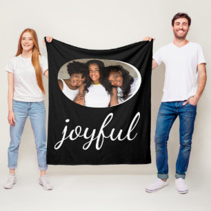 Joyful Black Script Christmas Holiday Photo Fleece Blanket