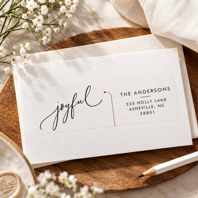 Joyful Black Script Christmas Return Address  (Creator Uploaded)