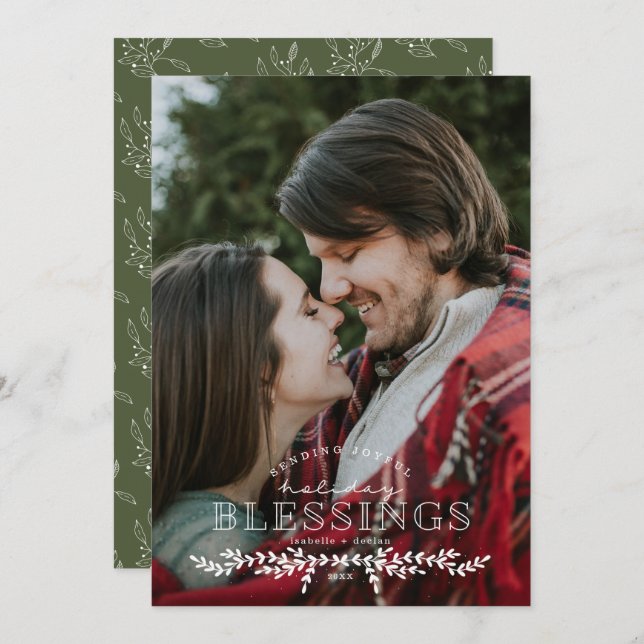 Joyful Blessings Hand Lettered Photo Flat Card (Front/Back)