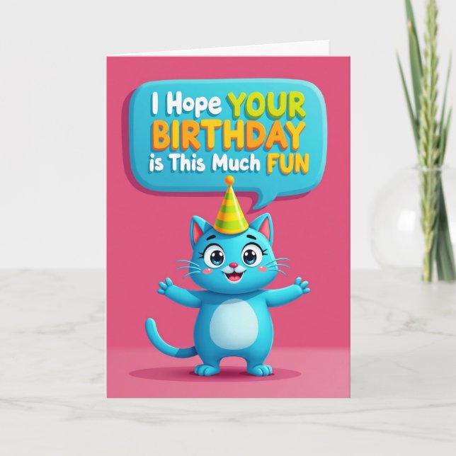 Joyful Blue Cat Birthday Card (Front)