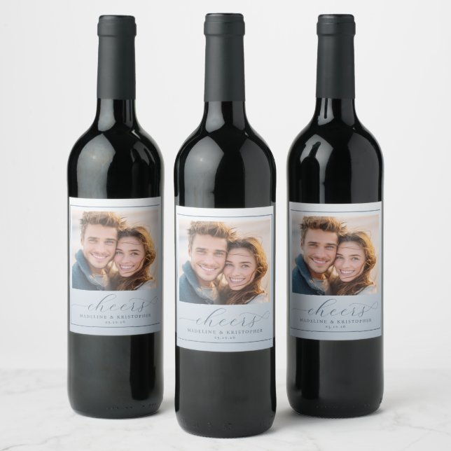 Joyful Blue Minimalist Photo Wine Label (Bottles)