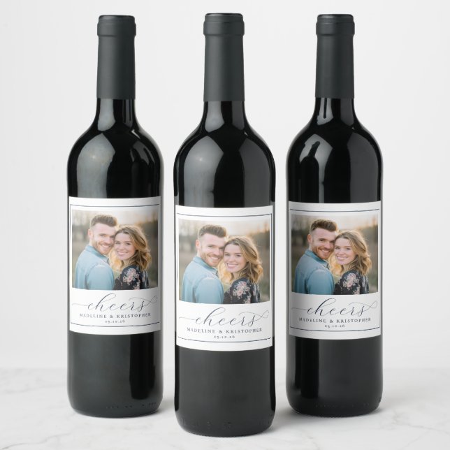 Joyful Blue Modern Photo Wine Label (Bottles)