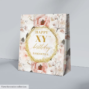 Joyful Blush Pink Boho Gold 90 Birthday Gift Bag