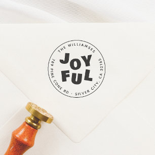 Joyful Bold Modern Round Christmas Return Address Self-inking Stamp