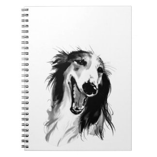 Joyful Borzoi | Black and White Ink Painting Notebook