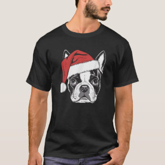 Joyful Boston Terrier Santa Dog on Boston Terrier  T-Shirt