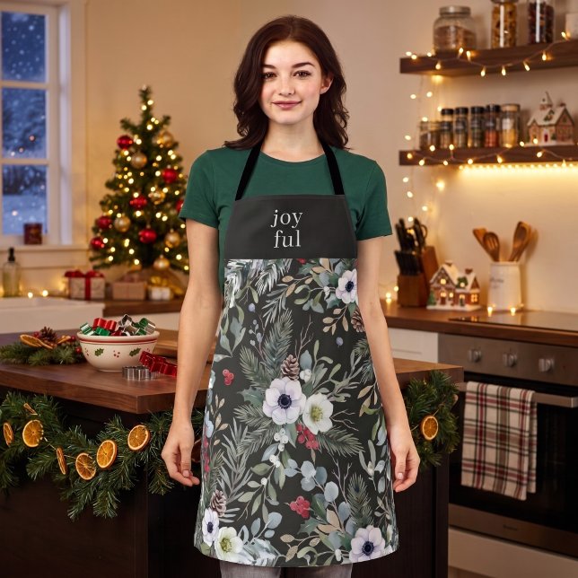 Joyful Botanical Christmas Holiday Apron (Joyful Botanical Christmas Holiday Apron by Ricaso. A wonderful gift for yourself or others)