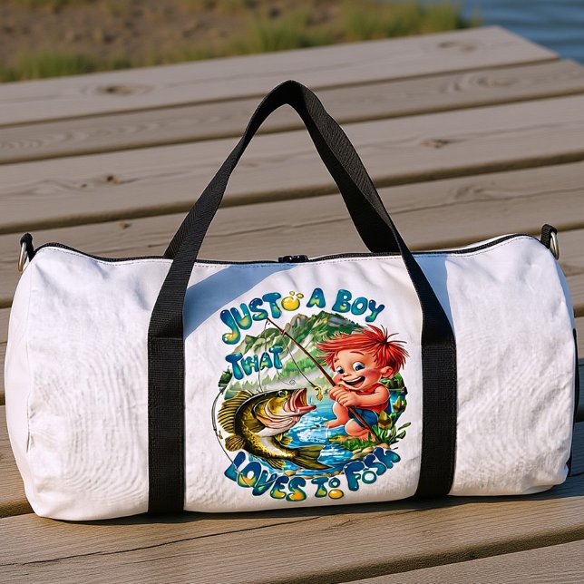 Joyful Boy Reeling in a Catch Duffle Bag (Creator Uploaded)