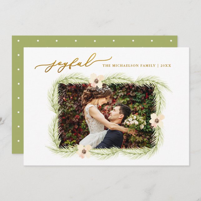 Joyful Branches Winter Christmas Photo Holiday Card (Front/Back)