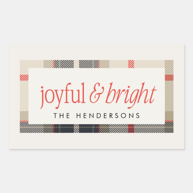 Joyful & Bright Cosy Winter Plaid Holiday Gift Rectangular Sticker (Front)