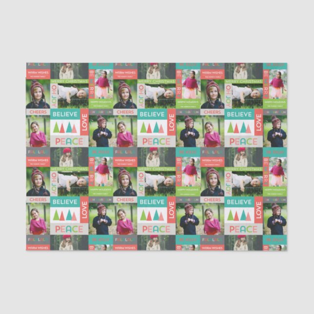 Joyful & Bright Holiday 5 Photo Collage Tissue Paper (Front)
