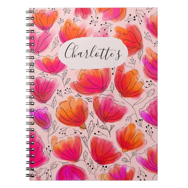 Joyful Bright Orange Pink Flower Notebook (Front)