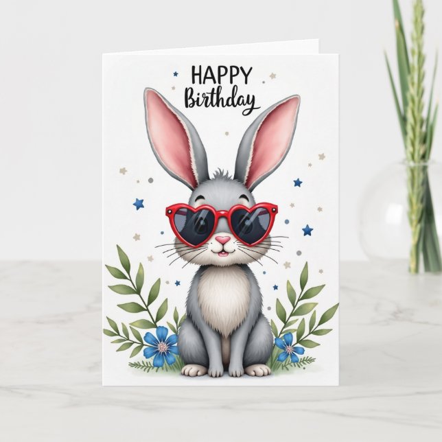 Joyful Bunny Shades Birthday Card (Front)