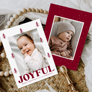 Joyful Burgundy Trees 2 Photo Holiday Card