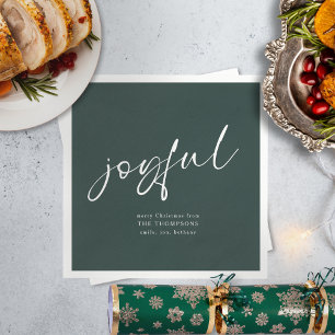 Joyful Calligraphy Merry Christmas Green Napkin