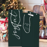 Joyful Calligraphy Merry Christmas Name Green  Wine Gift Bag<br><div class="desc">Joyful Merry Christmas Name Calligraphy Green. Easily personalise with your greeting and names. Joyful is in a modern playful set script in white which can be changed to another colour if you so wish as can the dark green background via edit further. On the back Joyful is rotated and runs...</div>