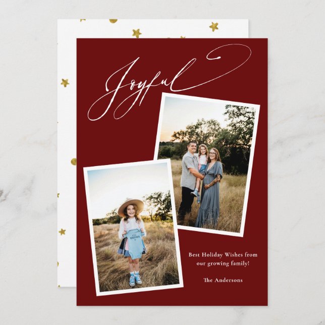 Joyful Calligraphy Red Christmas Photo Pregnancy Holiday Card (Front/Back)