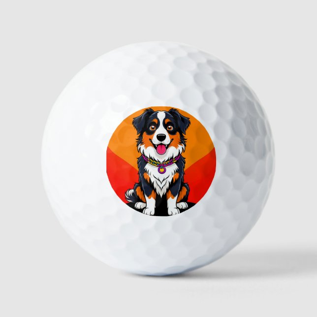 Joyful Cartoon Dog Illustration Golf Balls (Front)