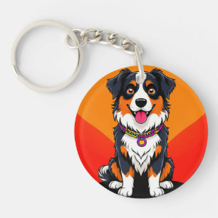Joyful Cartoon Dog Illustration Key Ring