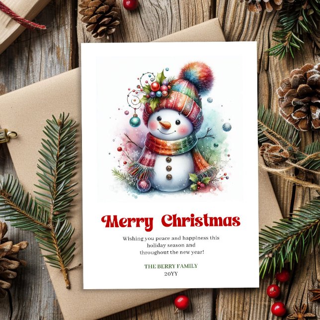 Joyful cartoon snowman festive watercolor Xmas  Holiday Card (Joyful cartoon snowman festive watercolor Xmas digital)