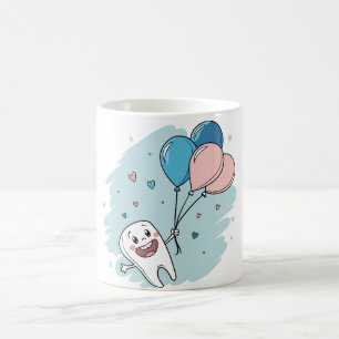 Joyful Cartoon Tooth with Balloons – Dental Health Coffee Mug