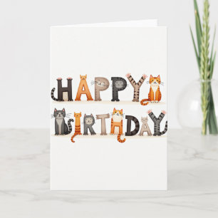 Joyful Cat Letters Birthday Card