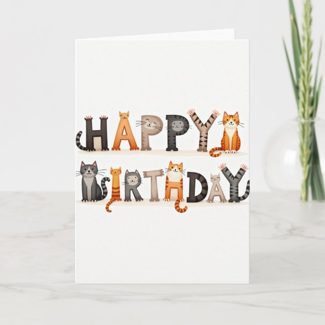 Joyful Cat Letters Birthday Card (Front)