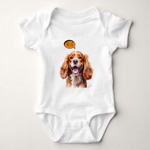 Joyful Cavalier King Charles Spaniel in Watercolo  Baby Bodysuit