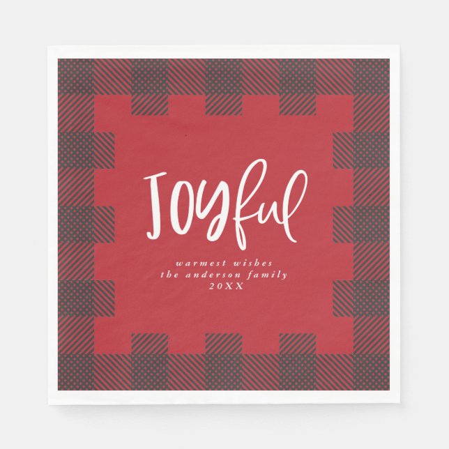 Joyful Check plaid Christmas holiday party Napkin (Front)