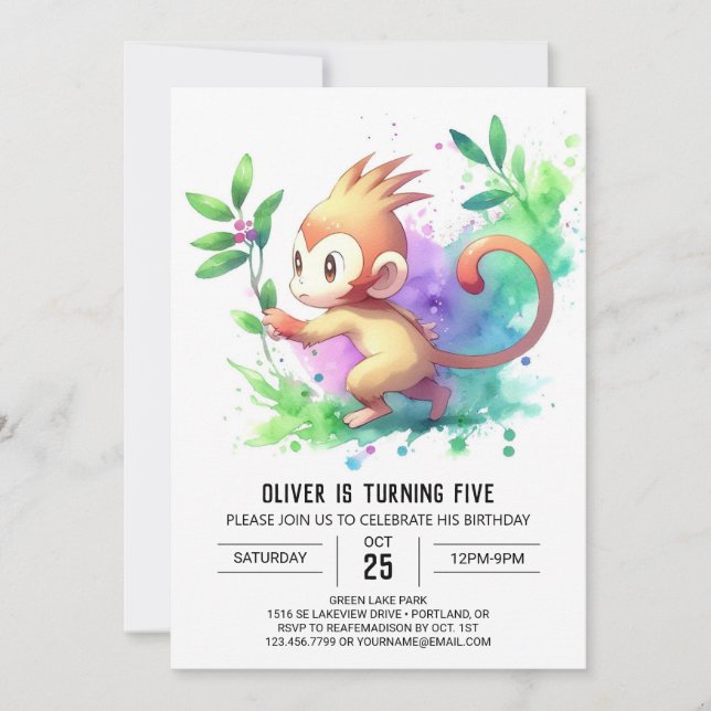 Joyful Children Monkey Birthday Invitation (Front)
