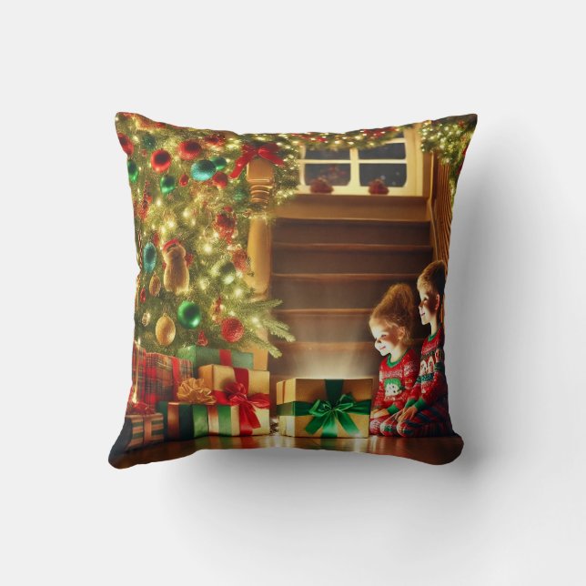 "Joyful Children on a Magical Christmas Morning" Cushion (Back)