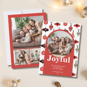 Joyful Christmas 4 Family Photo Collage Red Arch Holiday Card