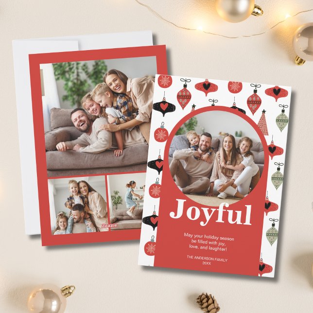 Joyful Christmas 4 Family Photo Collage Red Arch Holiday Card (Joyful Christmas 4 Family Photo Collage Red Arch Holiday Card)