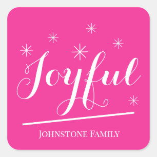 Joyful Christmas Add Your Name Modern Pink Cute Square Sticker