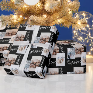 Joyful Christmas Add Your Own 3 Photo Collage Wrapping Paper