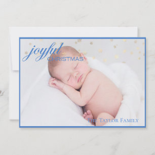 Joyful CHRISTMAS - Blue New Baby Boy Photo Holiday Card