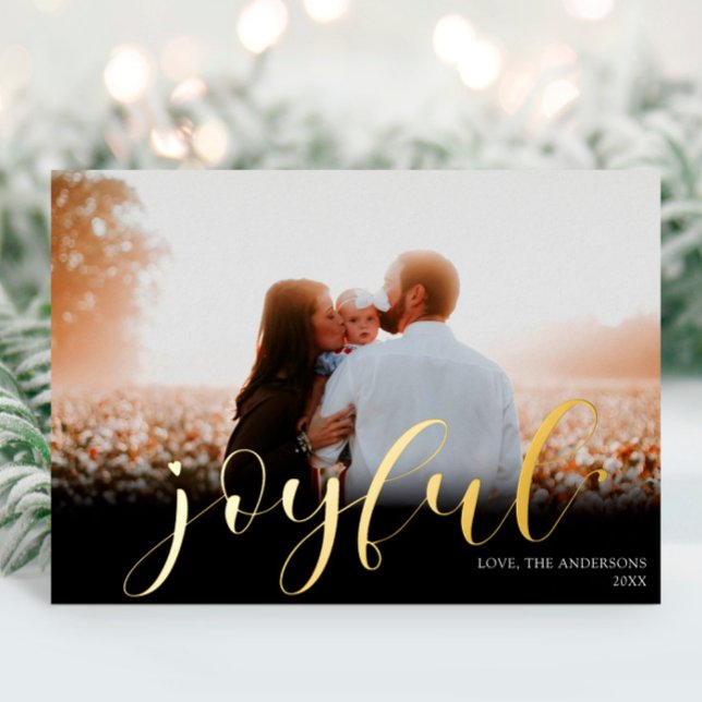 Joyful Christmas Elegant black gold foil photo (Creator Uploaded)