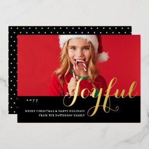 Joyful Christmas Family Photo Modern Foil