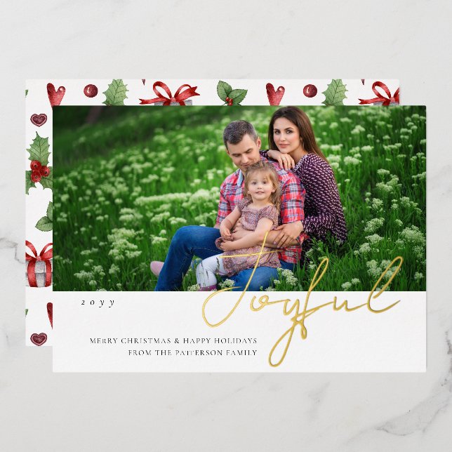 Joyful Christmas Family Photo Modern Script (Front/Back)
