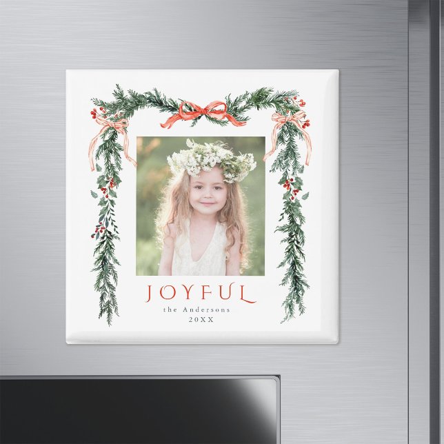 Joyful Christmas Frame Photo Holiday Magnet (Creator Uploaded)