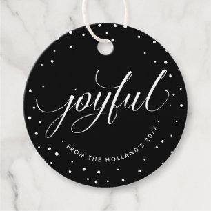 JOYFUL CHRISTMAS GIFT elegant calligraphy black Favour Tags