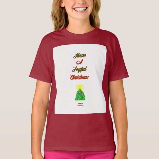 Joyful Christmas Girls Maroon Basic T Shirt (Front)