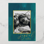 Joyful Christmas. Gold abstract green oil brush<br><div class="desc">Gold modern abstract oil brush stroke Christmas photo card "Joyful" in green,  dark teal colours. Please contact me if you need additional items.</div>