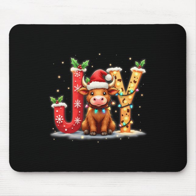 Joyful Christmas Highland Cow Family Funny Matchin Mouse Pad (Front)