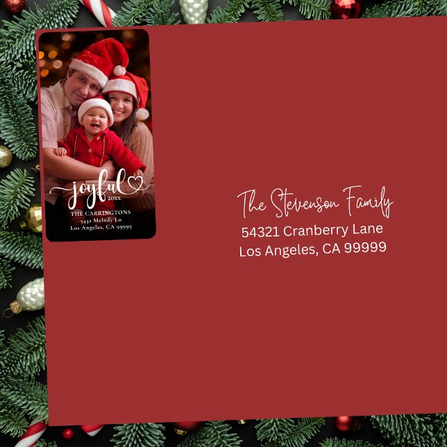 Joyful Christmas Holiday Photo Return Address Label (Joyful Custom Christmas Holiday Photo Return Address Label with Names, Address, Year, Photo.)