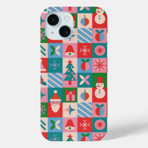 Joyful Christmas Icon Mosaic✨Vibrant Holiday Grid iPhone 15 Case