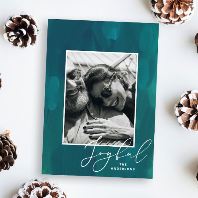 Joyful Christmas. Modern abstract green oil brush Holiday Card (Creator Uploaded)