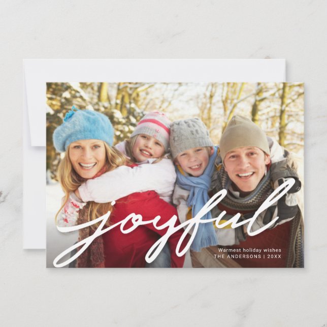 Joyful Christmas Modern Handwriting Script Photo Holiday Card (Front)